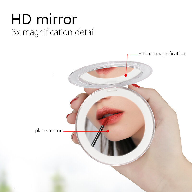 11 luces LED Mini espejo de maquillaje 1x 3X aumento de mano plegable pequeño sensor táctil recargable portátil USB maquillaje espejo Luz