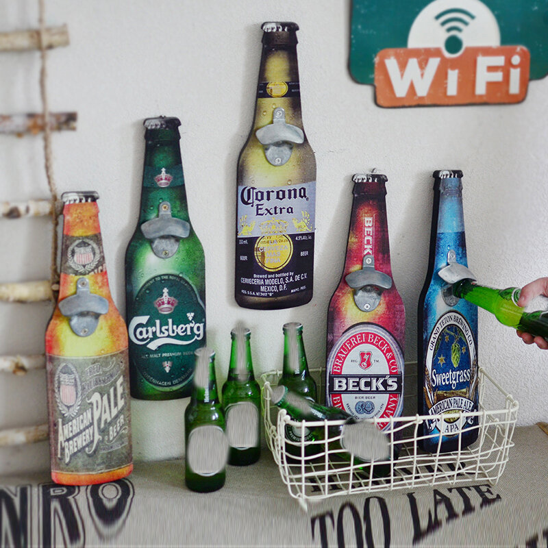 Wooden Wall Bottle Opener Retro Beer Bottle Opener Wall Hanging Cafe Bar Restaurant Vintage Style wall Pendant Retro Home Decor