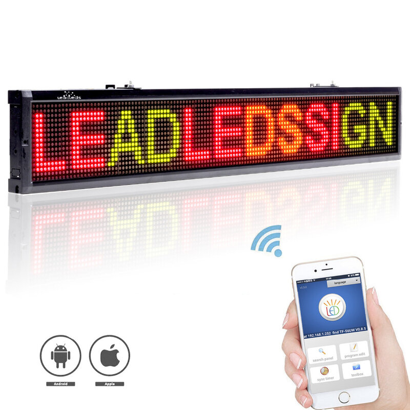 101cm Multi-color ios - Android Wifi LED sign wireless and usb programmable rolling information P7.62 indoor led display screen