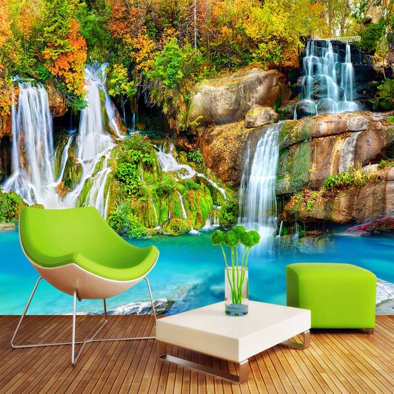 Papel de parede 3d personalizado com paisagem da natureza, mural de parede para quarto, sala de estar, plano de fundo de tv, cascata pequena