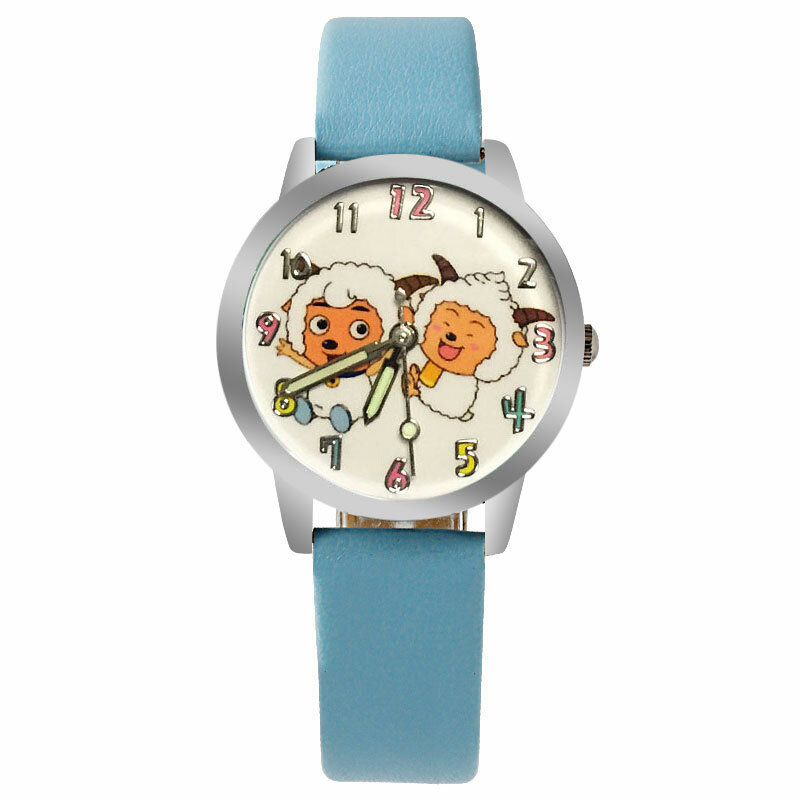 Biały różowy owca kreskówka Anime zegarek dla dzieci dorywczo kryształ skóra dziewczyna chłopiec świecący zegar bransoletka zegarek Relogio Feminino