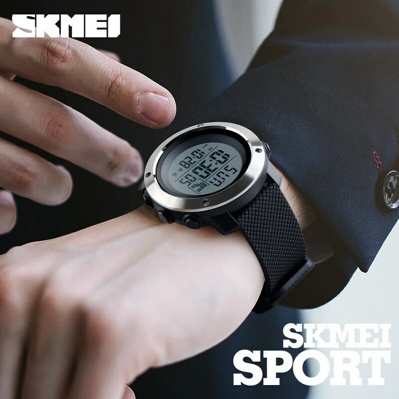 Skmei relógio digital masculino com cronógrafo, relógio eletrônico led esportivo de tempo duplo para homens na moda com cronógrafo