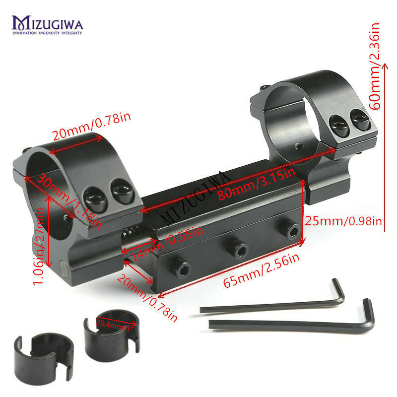 Scope Mount 25.4mm 1" / 30mm Dual Rings Flat Top w/Stop Pin Adapter 11mm / 20mm Picatiiny Rail Dovetail Weaver Airgun no logo