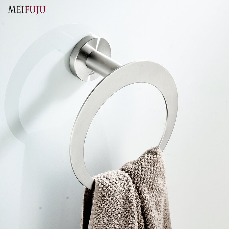 304 Stainless Steel Towel Rings Holder Brushed Nickel Wall Mounted Decorative Towel Rack Round Towel Ring Bathroom Accessories