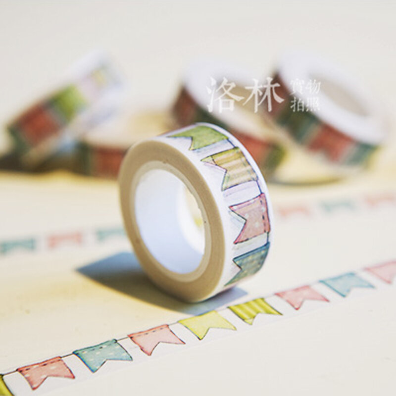 Washi tape con bandera de color, cinta adhesiva DIY para decoración de álbumes de recortes, planificador, papelería kawaii, 1,5 cm x 10m