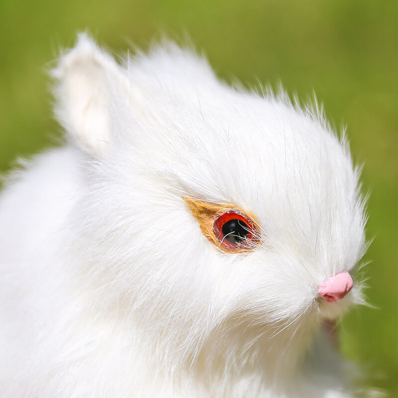 Mini conejo de peluche blanco realista, conejo de pascua, modelo de juguete de cumpleaños