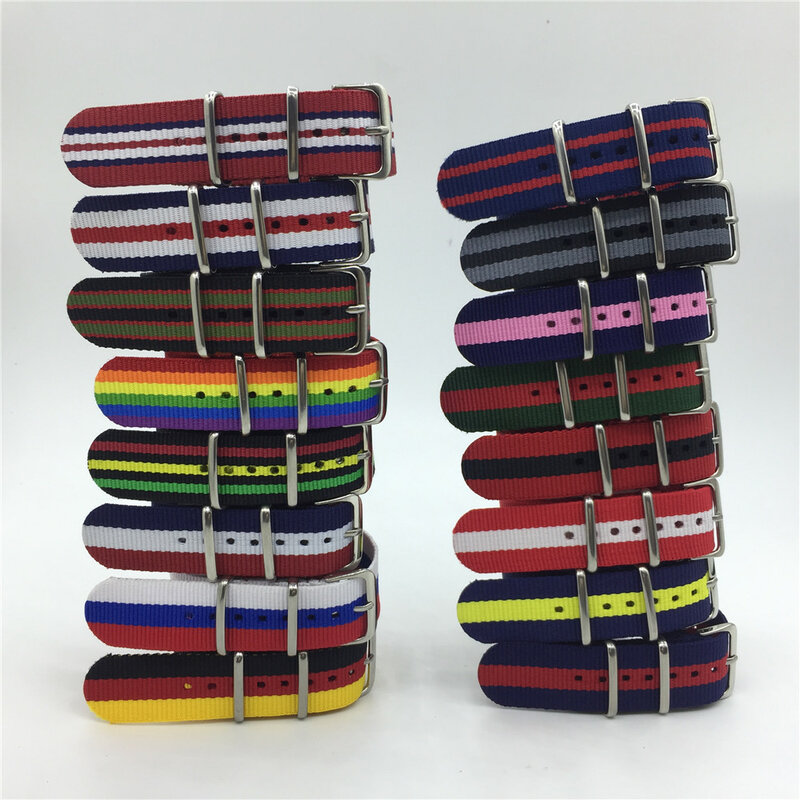Pulseira de arco-íris 18 20 22 24mm, esportes do exército, tecido nato, acessórios de pulseira, cinto, relógio, tecido colorido