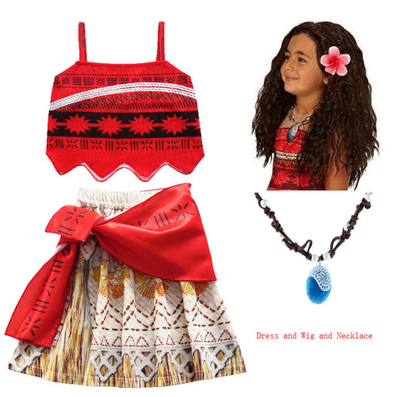 Moana Princess Dress for Children, Cosplay Costume e Peruca, Roupas Vaiana, Roupas de festa para meninas, Novo
