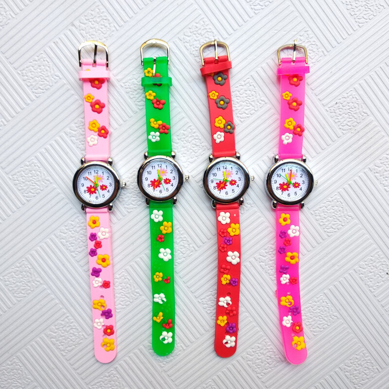 ¡Nuevo listado! Reloj de cuarzo con correa de goma para niños y niñas, pulsera con diseño de seta y plantas verdes y flores