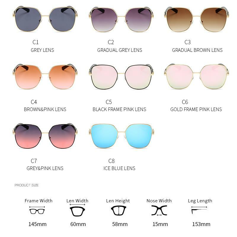 Top Kualitas Baru Fashion Wanita Pria Kacamata Hitam Besar Logam Warna Kacamata Cermin Lensa Mengemudi Berjemur Kacamata Gafas UV400