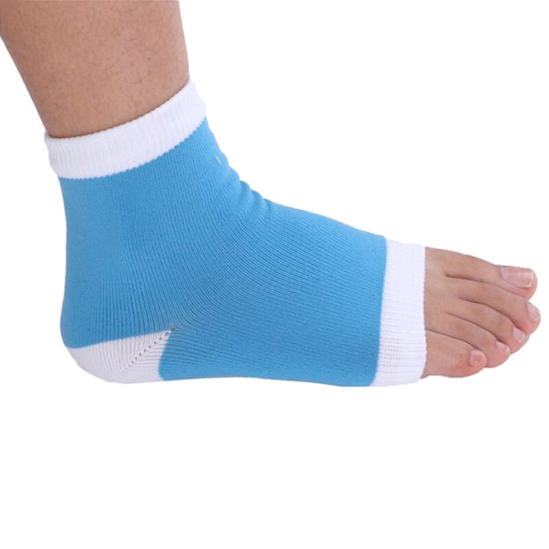 1 par moda protetores de cuidados com a pele do pé meias azul rosa tratamento quente suave cuidados com os pés almofada gel calcanhar meias