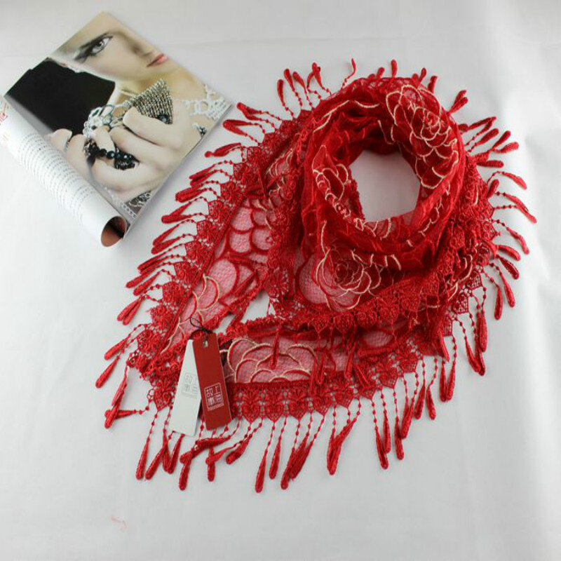 Модный новый кружевной шарф большой трехмерный цветочный треугольный шарф/шаль