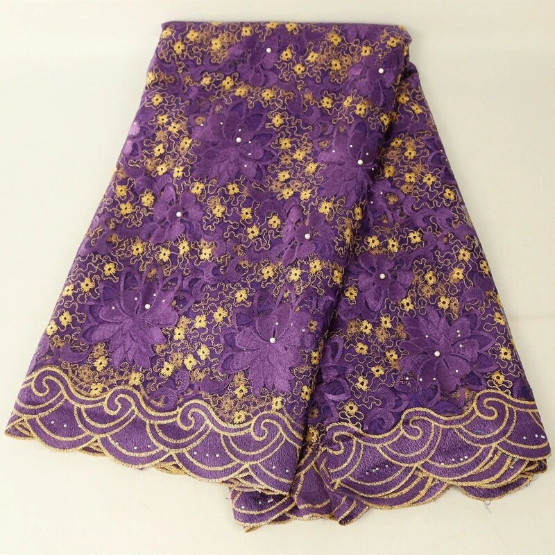 Tela de encaje africano con cuentas para boda, tejido de encaje francés púrpura, Material de encaje de alta calidad