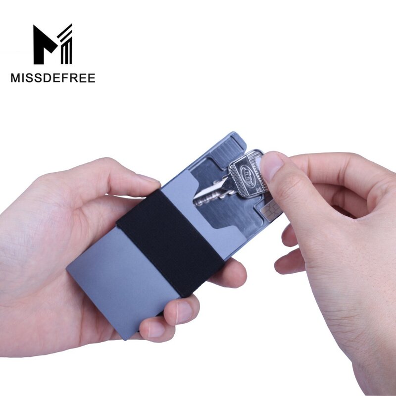 Portafoglio sottile minimalista in alluminio per uomo e donna portachiavi con tasca frontale in fibra di carbonio e porta carte di credito blocco RFID