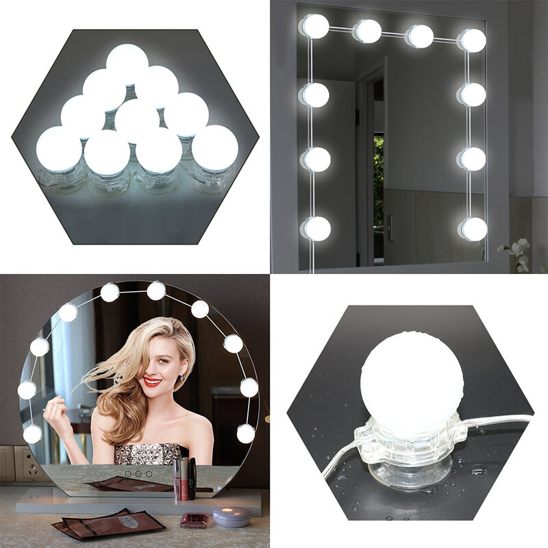 Makeup Mirror Vanity 10 LED Light Bulbs Kit 110V 220V Cosmetic Lighted Make up Mirrors Bulb Adjustable Brightness Mirror lights