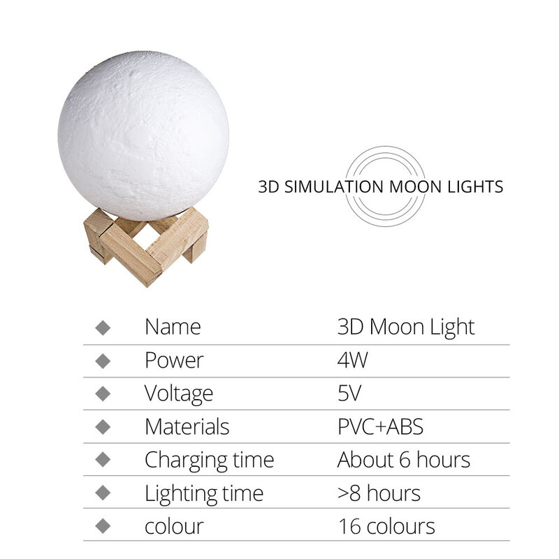 Foxanon Touch Sensor Light Bedside Lamp USB 3D Print Moon Lamp Lights Bedroom Romantic Table Lamps 2/16 Color Change Home Decor