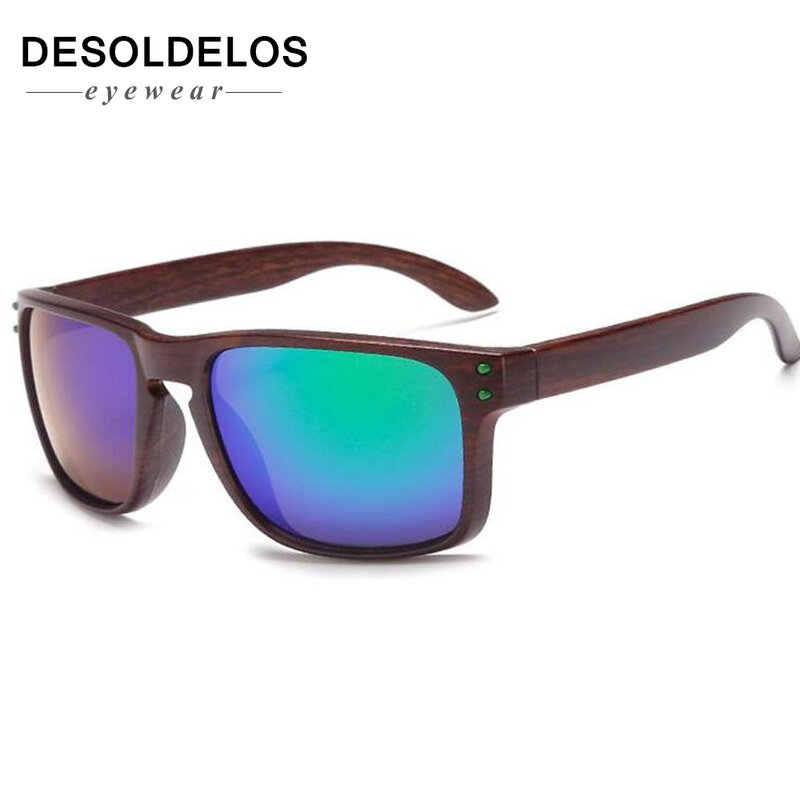 Gafas de sol clásicas UV400 para hombre, lentes de sol clásicas para conducir, montura negra, de grano de madera, gafas con remaches, 2019