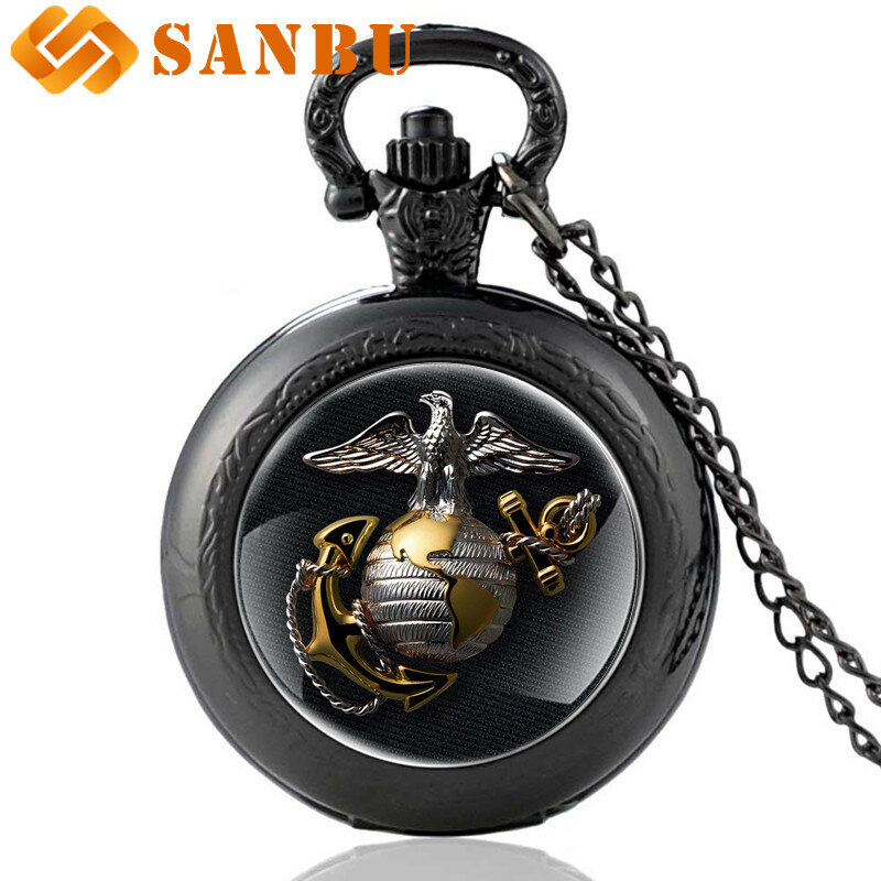 Nova Moda United States Marine Corps-USMC Homens Clássico Quartzo Relógio de Bolso Do Vintage Colar de Jóias