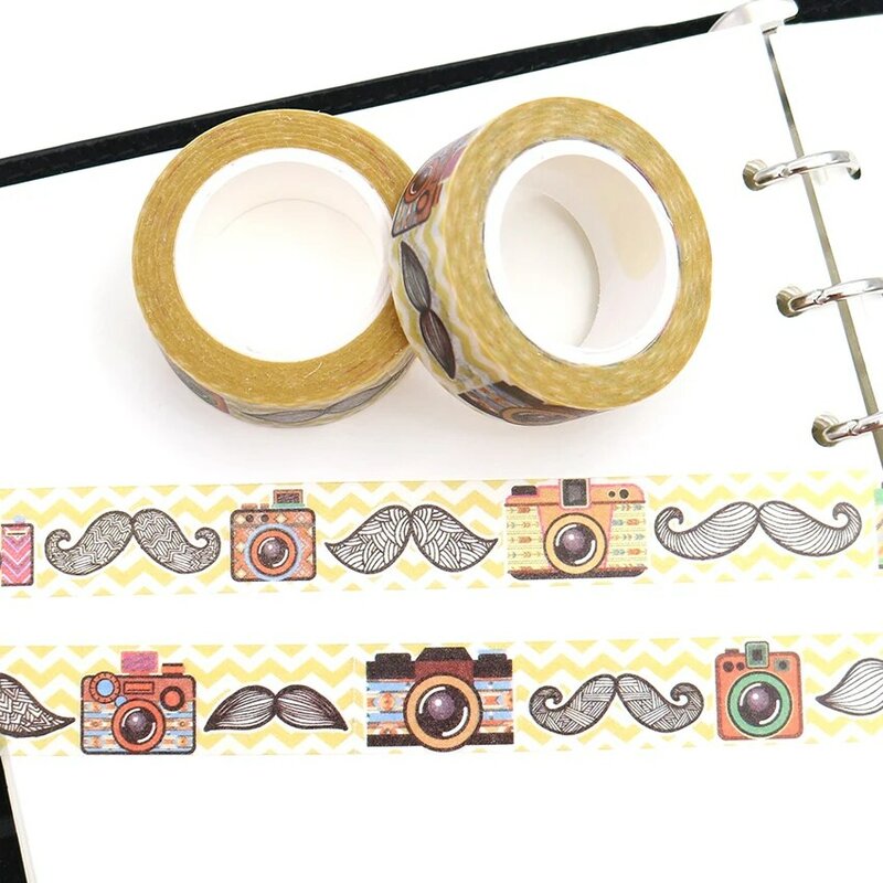 15mm * 10m Box Package wąsy i kamera Washi taśma doskonała jakość kolorowa papierowa taśma maskująca DIY taśmy dekoracyjne