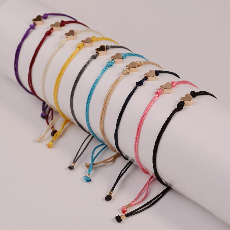 Pulseira simples de pêssego, pulseira trançada de corda fina tradicional sorte multicolor acessório de amizade para bracelete