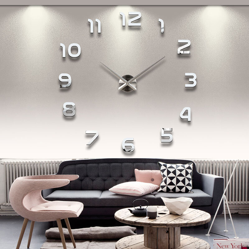 Muhsein 2023 Home Decoration New Wall Clock 3d DIY Mute Wall Clock Acrylic Mirror Sticker  Quartz Watch Free Shipping
