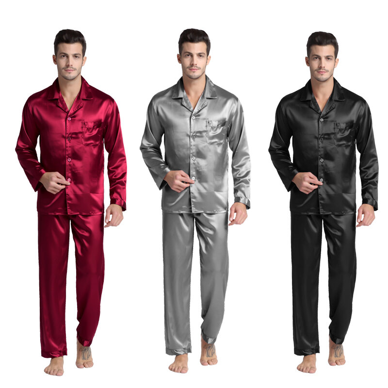 Pijamas de seda de seda para homens sexy estilo moderno macio e acolhedor camisola de cetim de verão