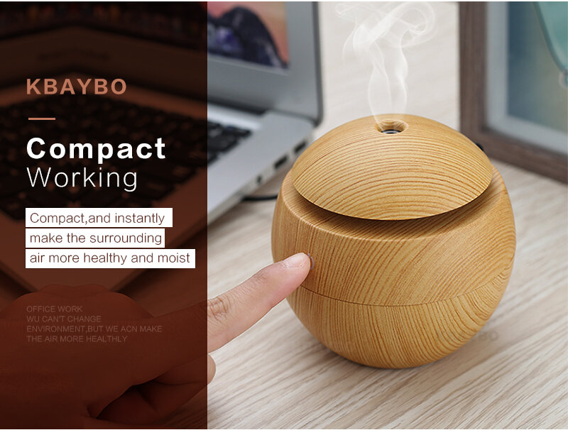 Kbaybo umidificador de ar, aromaterapia, de madeira, difusor de aroma, óleo essencial, ultrassônico, produz névoa, luz noturna de led para casa