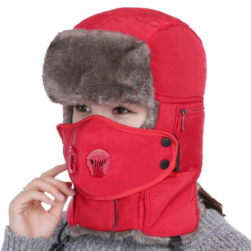 Шапка Winter inverno donna uomo Bomber cappelli pelliccia paraorecchie maschera antiappannamento Haze tappi caldi resistenti al freddo