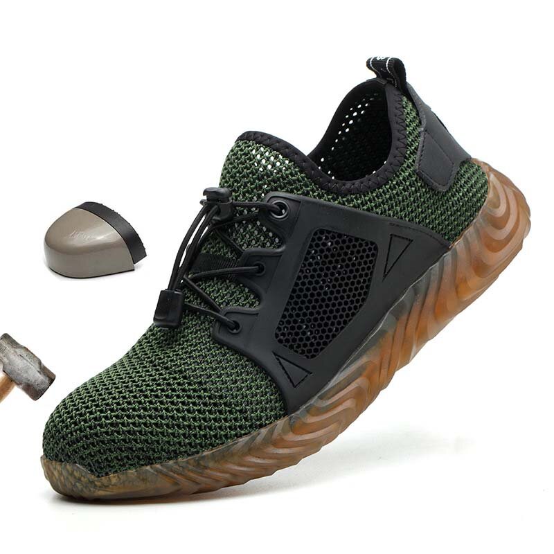 Zapatos de seguridad de malla transpirable para hombre, zapatillas ligeras indestructibles con punta de acero, botas de trabajo suaves antiperforación