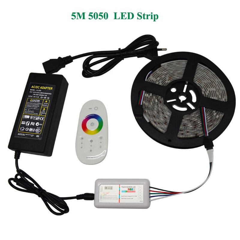 Dc12v 5050 led tira impermeável rgb rgbw led luz fita flexível + toque controle remoto 12v adaptador de energia kit 30m 20m 10m 5m