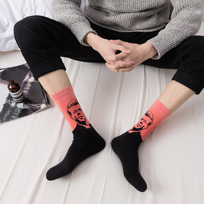 Calcetines informales de algodón para hombre, calcetín con estampado 3D de Lincoin, para Skate, 5 par/lote