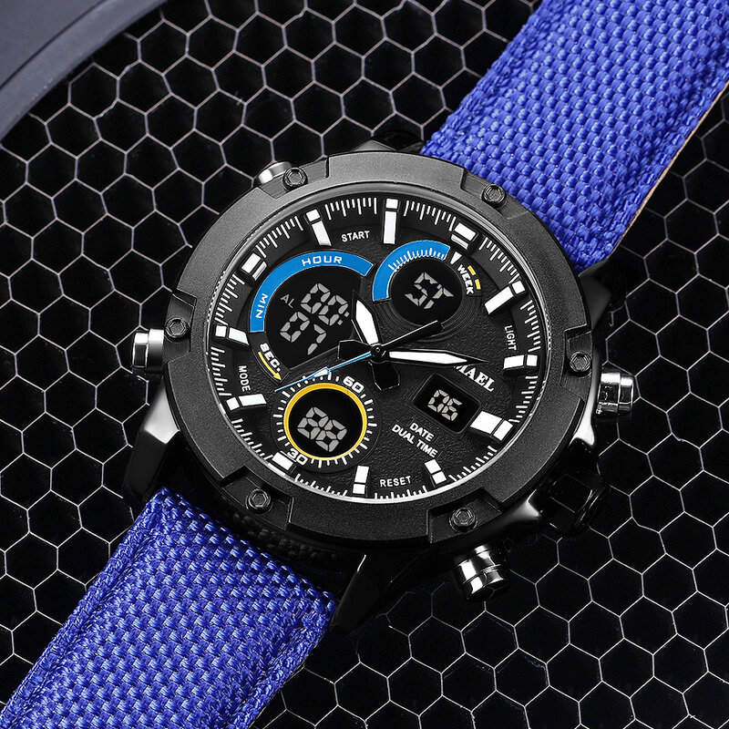 Tarcza ze stopu SMAEL zegarek analogowy wyświetlacz LCD cyfrowy Outdoor Men Sport zegarek kwarcowy data stoper tylne światło opaska nylonowa zegarki