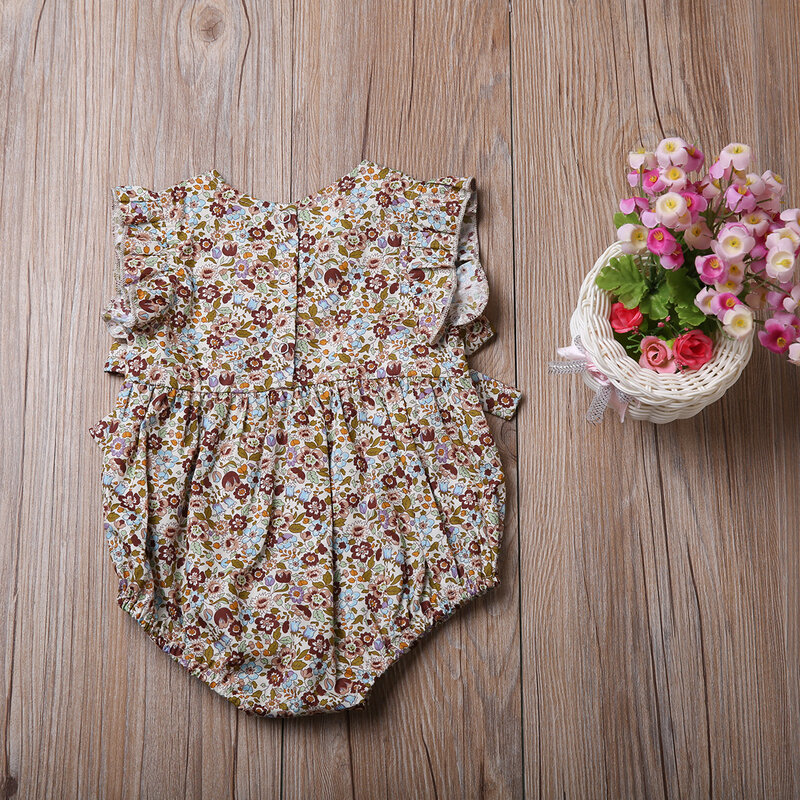Summer Flower Baby Girls Ruffles Romper Infant Newborn Baby Jumpsuit Playsuit Bow Baby Clothes