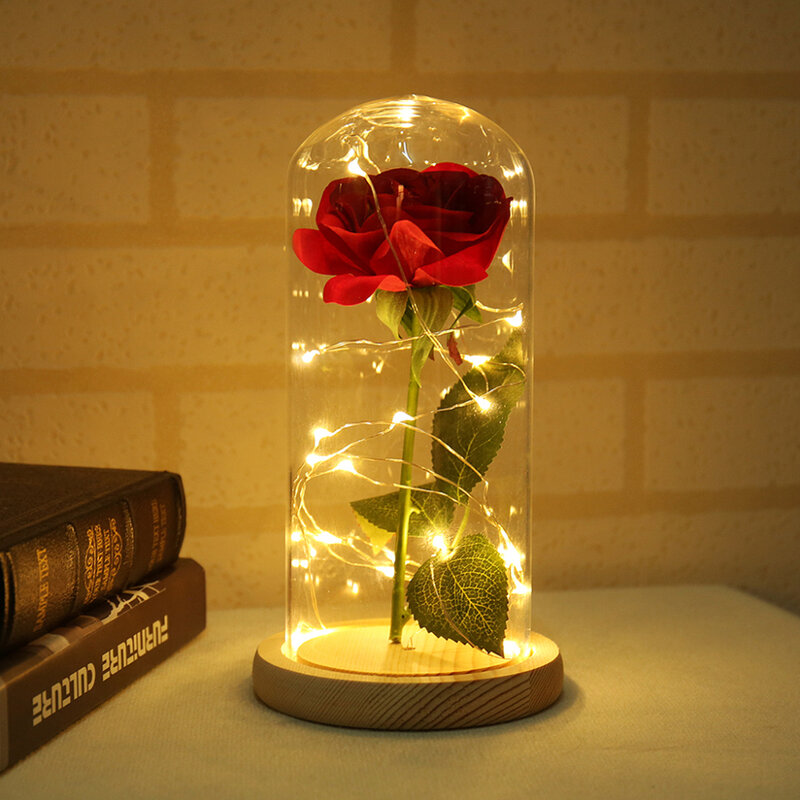 Medium Beauty and The Beast Rose In Glass Dome Forever Red Rose Preserved Rose Belle Roses Special Romantic Gift Dropshipping