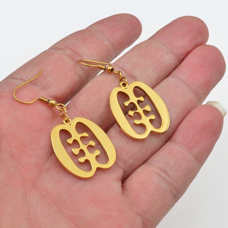 Anniyo African Symbol Earrings Gold Color & Stainless Steel Material Adinkra Gye Nyame Earrings Ethnic Jewelry Gifts #074021