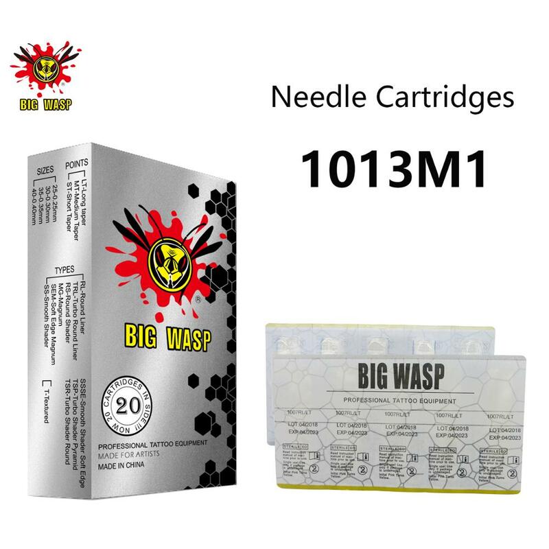 BIGWASP 1013M1 Tattoo Needle Cartridges #10 Bugpin 0.30mm 13 Single Stack Magnum 13M1 for Cartridge Tattoo Machines & Grip 20Pcs