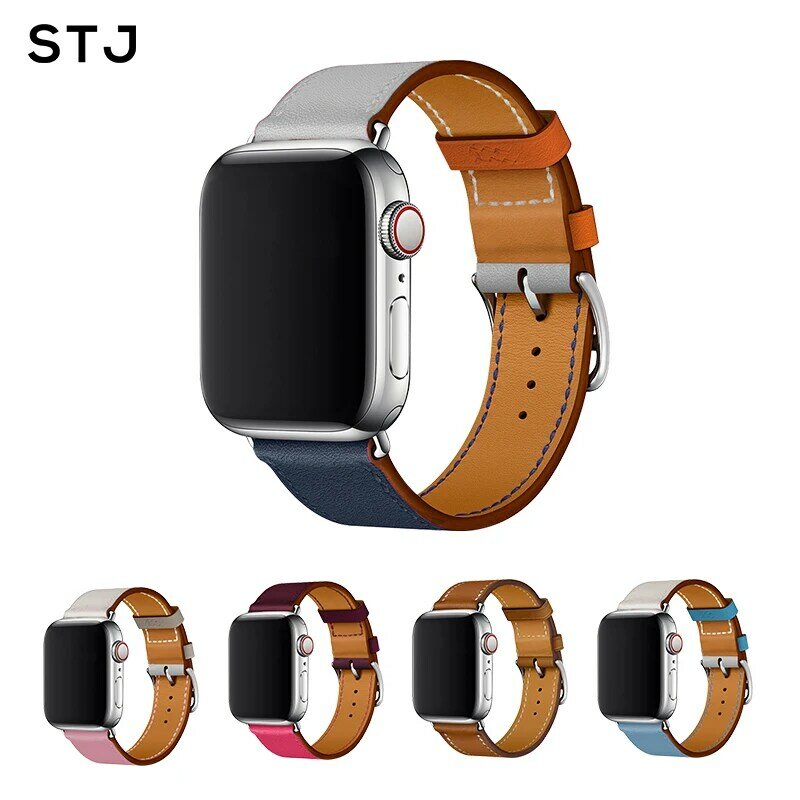 STJ-correa de una sola vuelta para Apple Watch Series 4/3/38mm 2/1 42mm / 40mm 44mm para iwatch, correa de reloj de cuero para Apple Watch