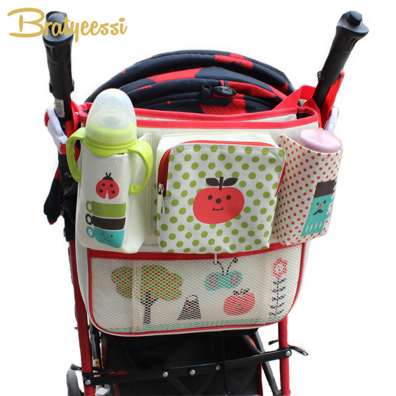 Organizador de berço/carrinho de bebê, 5 cores, carrinho de bebê/criança desenho animado oxford carrinho de bebê, bolsa acessórios 33*34 cm