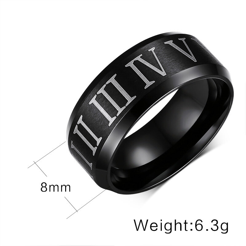 Vnox Roman numerals black ring stainless steel cool men ring cocktail wedding jewelry