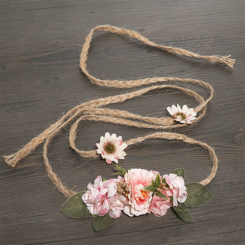 MOLANS-banda nupcial de flores bohemias, tela de cuerda de cáñamo, accesorios de matrimonio para novia, banda de cintura elegante, cinturón para vestido de fotografía de boda