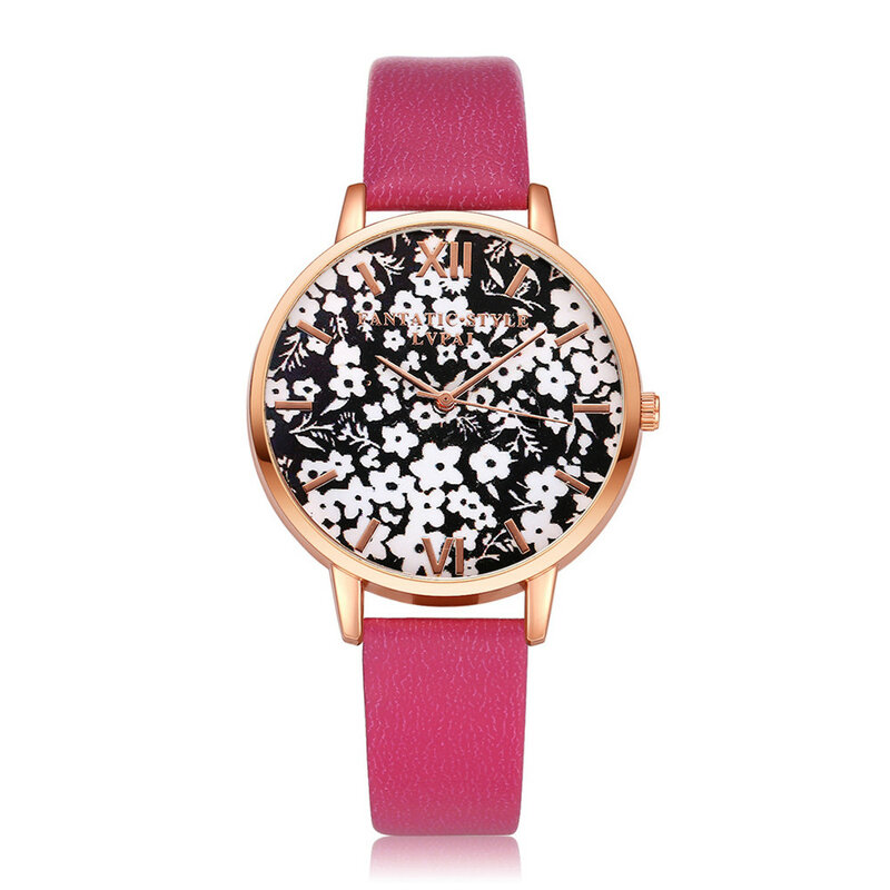 Relógio feminino pulseira de couro, relógio analógico quartz redondo