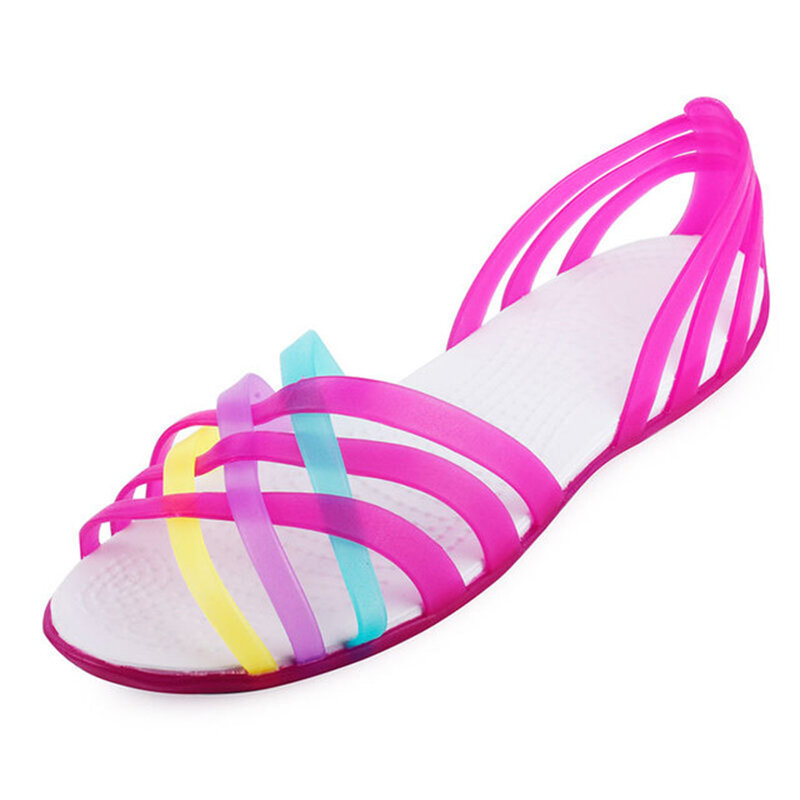 Kobiety sandały 2019 lato galaretki cukierki kolor damskie buty płytkie słodkie plaża sandały na płaskim obcasie dziewczyny mieszkania Tenis Feminino