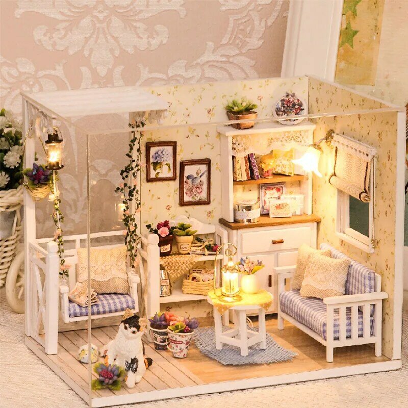 Casa de muñecas 3D de madera en miniatura para niños. H103, Minicasa de muñecas con muebles, varios modelos, regalo de cumpleaños para niño