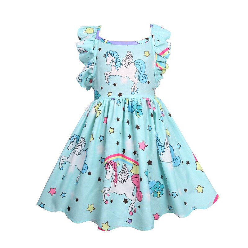 Vestido de verano de algodón para niña, estampado de unicornio, vestido para el sol