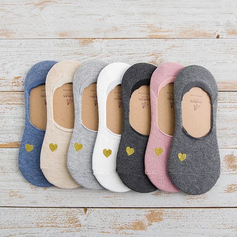 Summer Invisible Gold Silk Embroidery Socks Pure Cotton Shallow Socks Silicone Anti-skid Socks