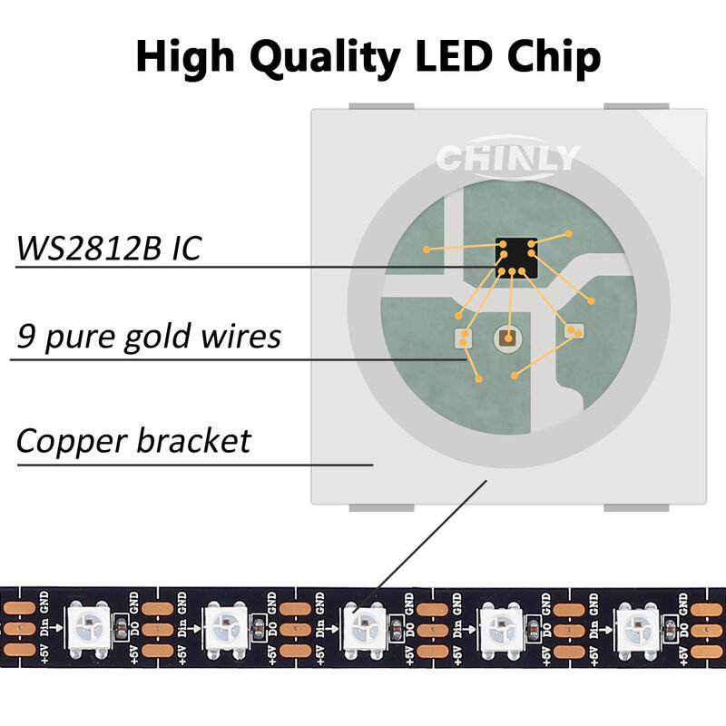 Tira de luces LED WS2812B direccionable individualmente, RGB, pixeles inteligentes, Strip1m/4m/5m, PCB negro/blanco, WS2812 IC, resistente al agua, 5V, 30/60/144 LED