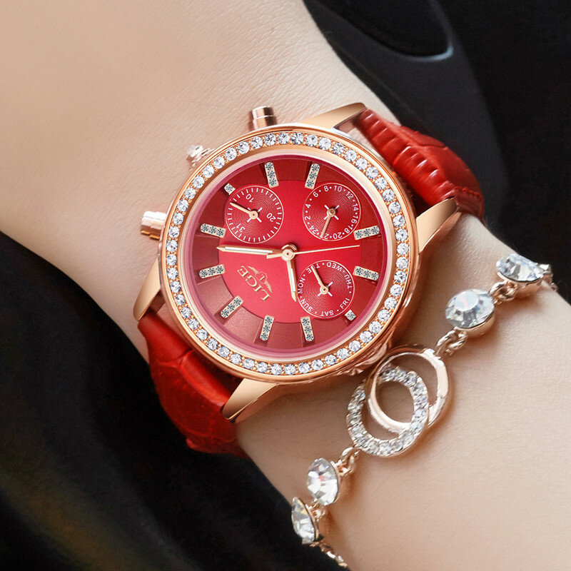 Reloj Mujer LIGE Frauen Uhren Luxus Marke Mädchen Quarzuhr Casual Leder Damen Kleid Uhren Frauen Wasserdichte Sport Uhr