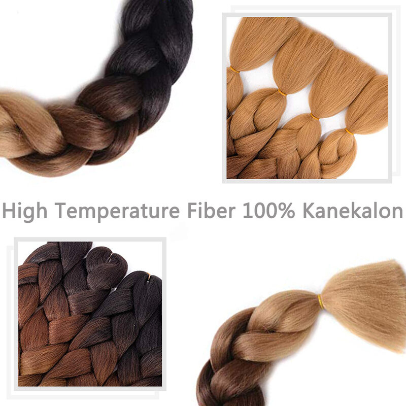 24inch Long Synthetic Jumbo Braids Kanekalon Ombre Braiding Hair Crochet Braid 100g/Pack Black Pink Blue Grey Hair Extensions