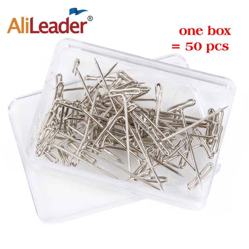 AliLeader 50 Pieces/Box 38mm long Silver T Shape Needles Pin For Wigs On Mannequin Head Hair Weaving Tools Salon Styling Tools