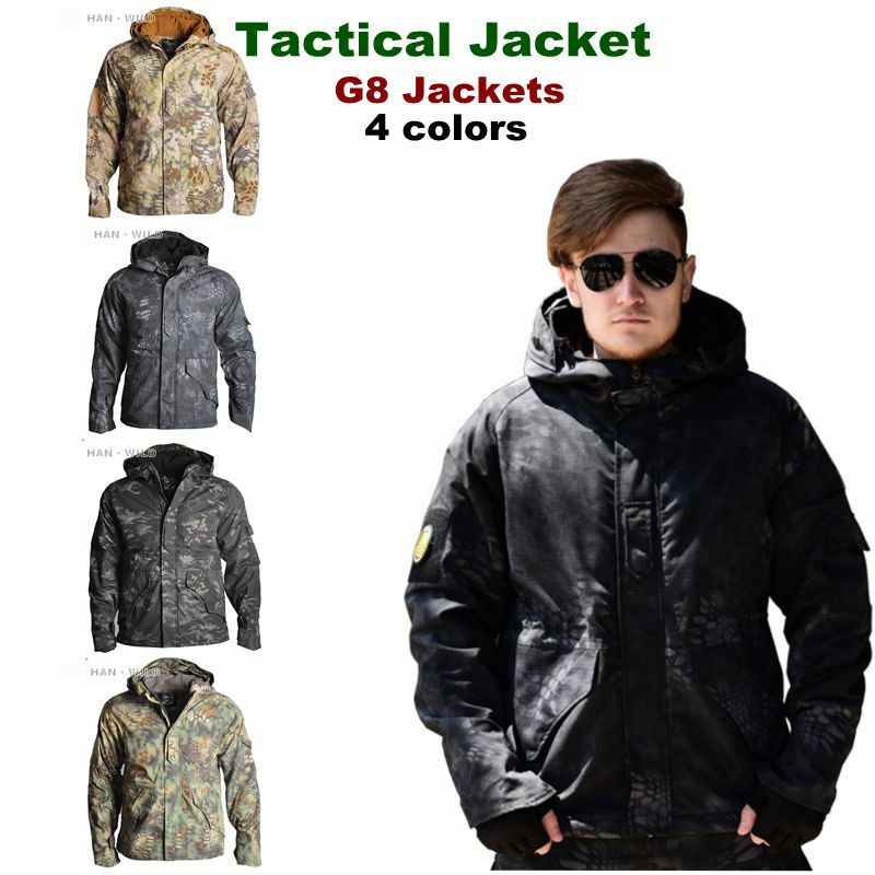 Casaco masculino g8 exército, roupas táticas de pele de tubarão, corta-vento com capuz, jaqueta militar de campo preto, gatilho, novo, 2019